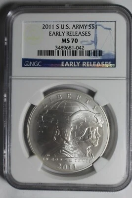 2011 S US Army Early Releases Silver Dollar MS 70 NGC #042 - Image 1 of 2
