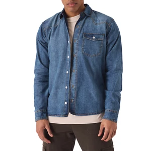 Herren Denim Jeans blaues Shirt normale Passform langärmeliger Knopf lässig formell UK Größe - Bild 1 von 12