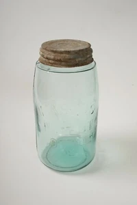 Mason Jar Clear Aqua Quart (P2R-3) w/Glass Lined Zinc Lid Pat Nov 30 1858 20 - Picture 1 of 12