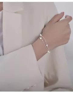 BRACCIALE Argento Sterling 925 Solido Catena Traccia Regolabile Con Perlina Luna Stella - Foto 1 di 11