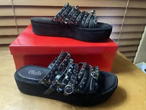 New GOLO Babita Studded Strapped Platform Sandals Black Suede 2-1/2”9M - Picture 1 of 6