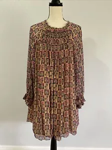 Anthropologie Tanvi Kedia Taliyah Abstract Chiffon Print Tunic Dress Petite S - Picture 1 of 7