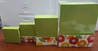 Set Of 4 Nesting Boxes, Storage, Gift Box. Flowers. Green/white - Image 1 of 4