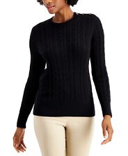MSRP $60 Charter Club Button-Shoulder Sweater Black Size 2XL