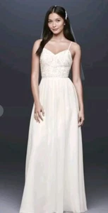DB Studio Beaded Ballerina Bodice Soft Chiffon White Wedding Gown NWT Size 2 !! - Picture 1 of 8