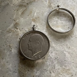 2 Eisenhower Dollar Silver Plated Coin Frame Holder Pendant Charms 2 Piece - Picture 1 of 3