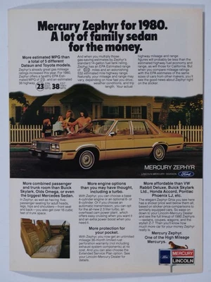 1980 Mercury Zephyr Family Sedan Lincoln Vintage Original Print Ad 8.5 x 11" - Image 1 of 3