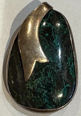 Hermosa piedra colgante vintage de plata esterlina .935 Israel crisocola piedra 2" Foto 1 de 4