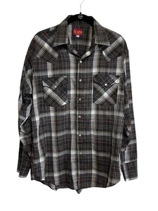 Camisa De Colección Ely Plains Talla Mediana Marrón Perla Occidental A Presión Vaquero Brushpopper - Imagen 1 de 6