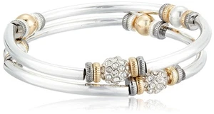 Tri-Tone and Crystal Set of 2 Bangle Bracelet - Picture 1 of 3