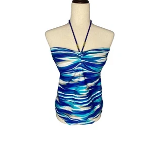 Lauren Ralph Lauren blue white tan tankini halter top bikini bottoms swimsuit 8 - Picture 1 of 8