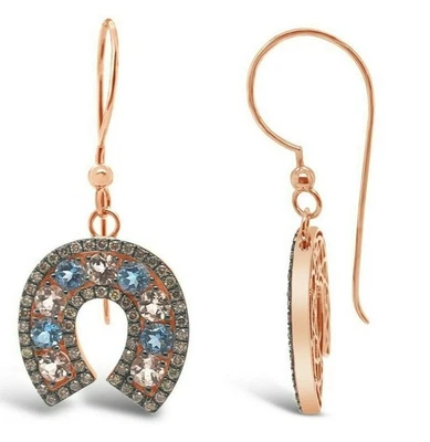 LeVian 14K Rose Gold Earrings with Blue Topaz, Morganite and Chocolate Diamonds - Image 1 of 4