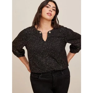 Torrid Damen Bluse Gr. 2 2X 18 20 Schwarz Gold Krepp Kettendetail 3/4-Arm - Bild 1 von 11
