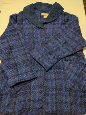 VTG Boyne Valley Weavers Jacket Blue Plaid Knit Wool Blend Ireland - Imagem 1 de 4