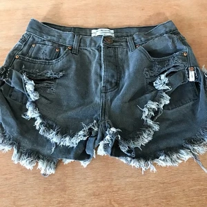 One Teaspoon Bandits Cut Off Short Damen 26 schwarz Used-Look Knopfleiste mittlere Leibhöhe - Bild 1 von 12