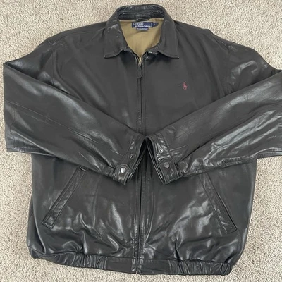 Vintage Polo Ralph Lauren Leather Bomber Jacket Men’s Large Soft Lined 90s Pony - Image 1 of 4