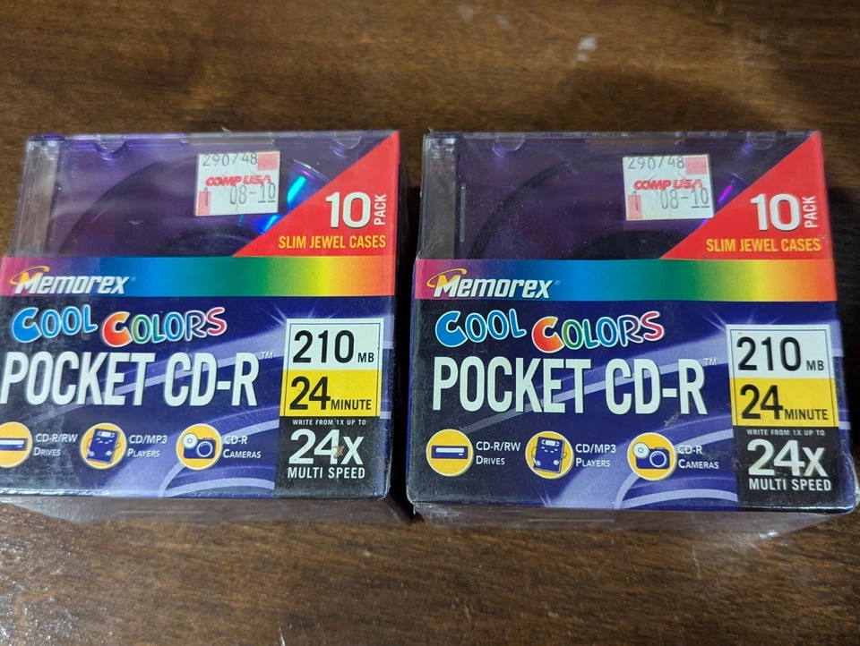 TWO Memorex Pocket CD-RW 210 MB 24 min Blank Mini Discs 10 Pks NEW/SEALED 20TTL - Image 1 of 1