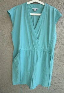 Athleta Romper Womens Turquoise Marlow V-Neck Waist Tie Athletic Stretchy Size L - Picture 1 of 10