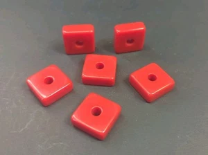 Lot Of 6, 12mm Vintage Acrylic Red Square Beads - Picture 1 of 4