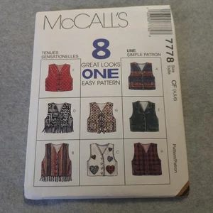 McCall's 7778 Vest Pattern 4-6 Uncut 90s Boho Appliqué Quilted Fringe Styles Vtg - Picture 1 of 5