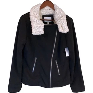 dELIA*s Sherpa Faux Fur Black Zippered MOTO JACKET Juniors XL NWT New with Tags - Picture 1 of 11