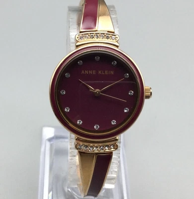 Reloj Anne Klein Mujer 26mm Tono Dorado Esfera Borgoña Cristal Batería Nueva 6.25" Foto 1 de 4