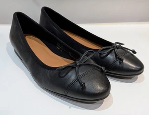 M&S Black Leather Slip On Comfort Bow Work Office Ballet Dress Shoes Size UK 5 - Picture 1 of 9