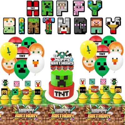 Pixel Miner Gaming Party Supplies, Pixel Miner Birthday Decorations Set - Vid... - Image 1 of 2