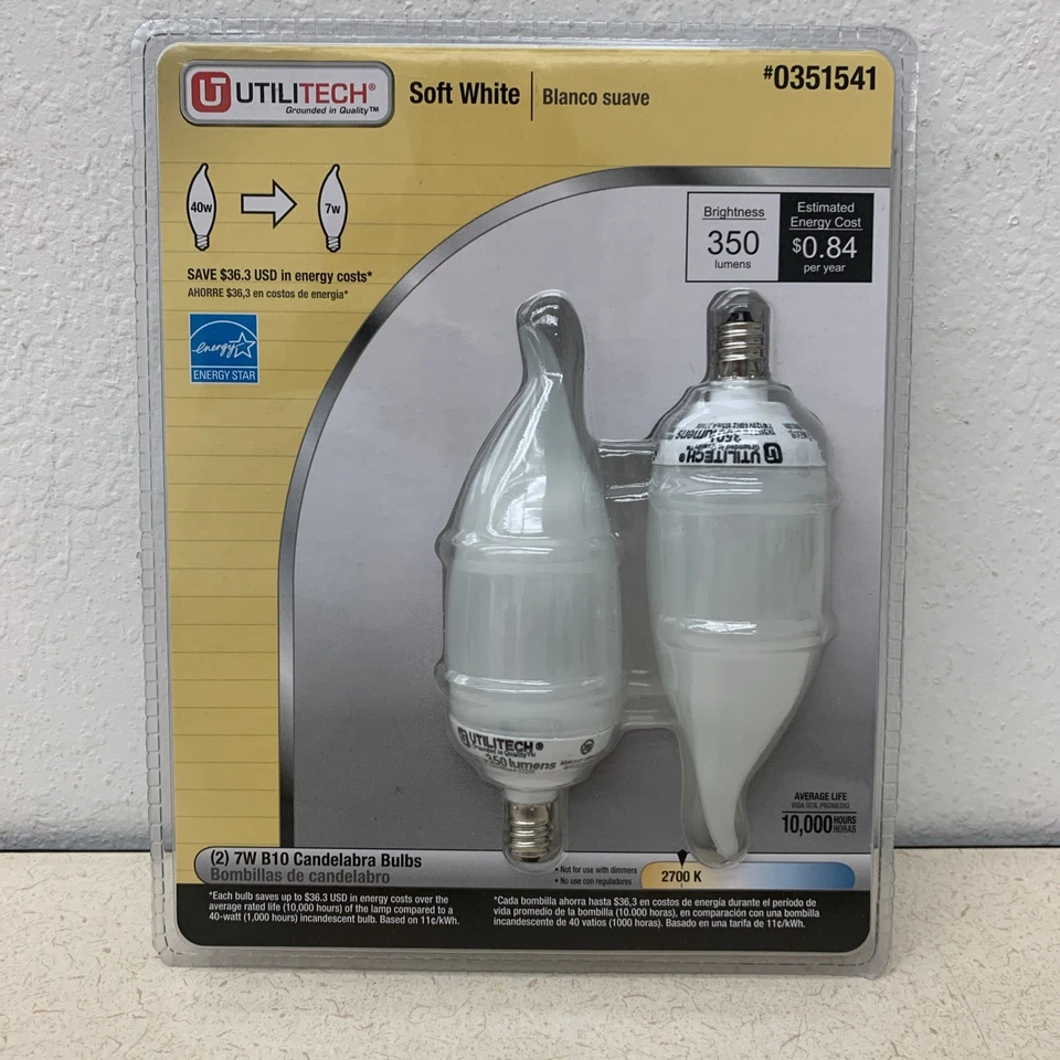 NEW Soft White Light Bulb Candelabra Bulbs 7 Watt B10 Energy Saver - Image 1 of 3