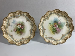 Antique Doulton Burselm Hand Painted Cabinet Plates Floral Gilt - Picture 1 of 12