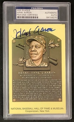Hank Aaron Signed Gold HOF Plaque Postcard Yellow Braves Autograph PSA/DNA - Image 1 of 2