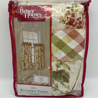 Better Homes & Gardens Kitchen Tiers Curtain 2 Pc 30x36 Lilac Print Floral Plaid - Image 1 of 4