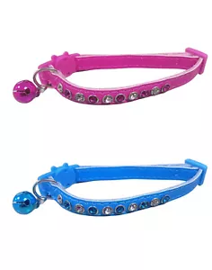 Collare per gatti in pelle con fibbia e campanella di sicurezza a sgancio rapido diamante scintillante Bling - Foto 1 di 13
