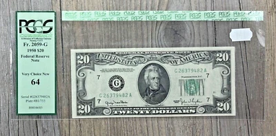 1950 $20 Federal Reserve Note Chicago FR## 2059-G, PCGS Very Choice New 64 - Image 1 of 4