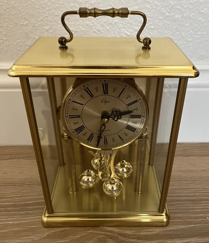 Vintage Elgin Carriage Mantle Desk Clock Brass Works! Cover