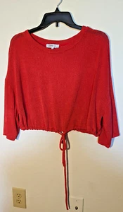 Love J rot offen gewebt kurz Kordelzug Taille Small Top lockere Passform Strandhemd - Bild 1 von 3