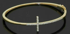 1.50 Ct Round Cut Diamond Simulated Cross Bangle Bracelet 14K Yellow Gold Plated - Picture 1 of 4