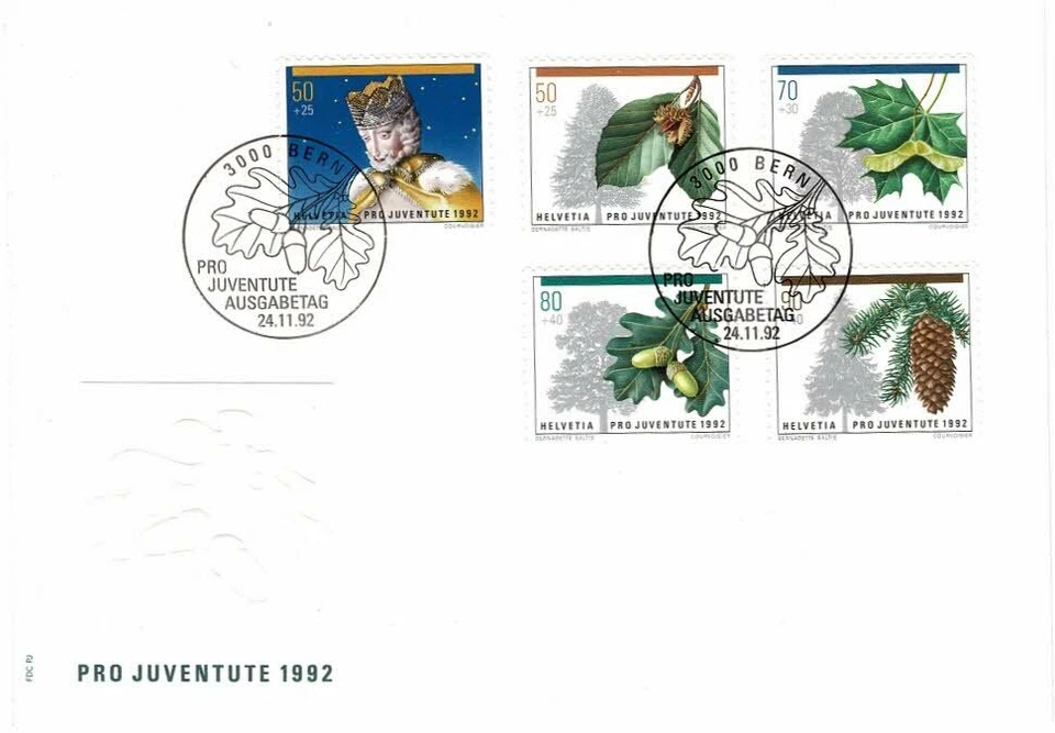 SUIZA HELVETIA PRO JUVENTUTE 1992 NAVIDAD Y ÁRBOLES PRIMER DÍA CUBIERTA Foto 1 de 1