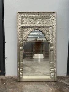 Hand Carved Timber and White Metal Mehrab Wall Mirror - Picture 1 of 6