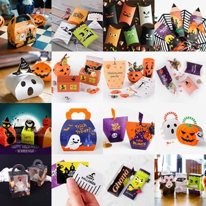 10X New Halloween Party Pumpkin Ghost Kids Treat Paper Sweet Gift Carrier Boxes - Picture 1 of 59