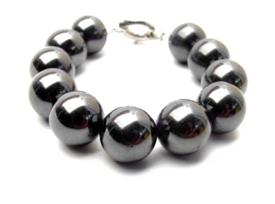 20mm Round Natural Black Hematite Magnet Bracelet for Sleep Stone Jewelry 7.5-9" - Image 1 of 4