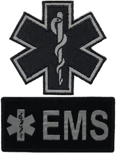 REFLECTIVE EMS EMT PARAMEDIC MEDIC PATCH |2PC HOOK BACKING 4"x2" ,3"x3" - Picture 1 of 2