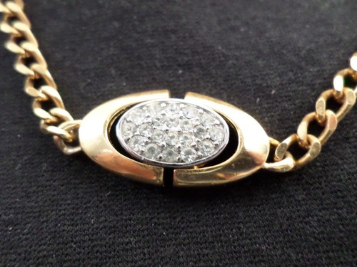 Collana girocollo vintage Givenchy tono oro strass focale ovale 1979