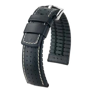Hirsch Tiger Black Perforated Leather Watch Band - Picture 1 of 1