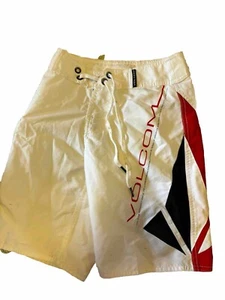 Retro VOLCOM Boys Board Shorts Beach Boardies Surf White Sz 6 - Picture 1 of 2