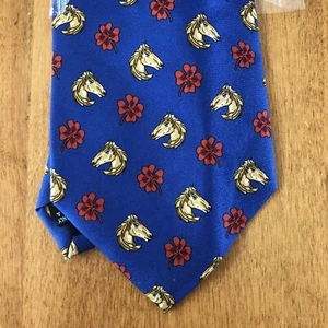 NEW LONGCHAMP Necktie Tie Paris Italian 100% Silk Horse Head Clover Racing Derby - Picture 1 of 8