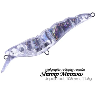 20PCS 10.5CM 11.5G Holographic Shirmp Minnow Unpainted Bait Blank Fishing Lure - Image 1 of 4