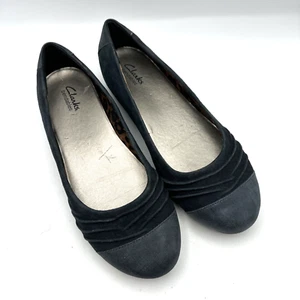 Clarks Bendables Poem Fable Flat Womens 9 M Blue Suede Ruch Cap Toe Ballet Shoe - Picture 1 of 11