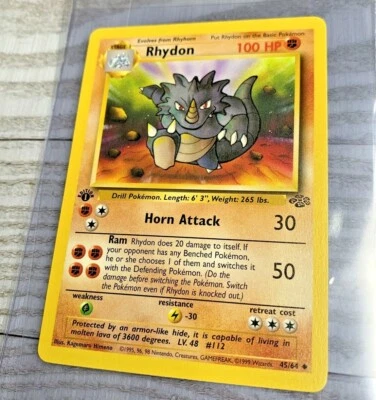 1st Edition Rhydon 45/64 Jungle Uncommon Pokemon Card WOTC VG+ - Image 1 of 2