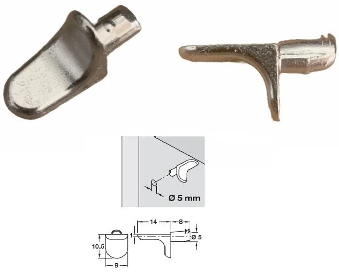 STEEL SHELF SUPPORTS METAL 5mm PLUG IN STUD PEGS PINS FOR IKEA KITCHEN CABINETS - Image 1 of 1